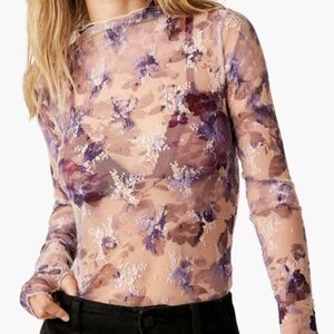 NWT - FREE PEOPLE : Printed Lady Sheer Embroidered Long Sleeve Top